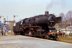 April 1987. 50 3145. Aue. . Sachsen / 50 3145 kehrte gerade als Lz Fahrt aus Schwarzenberg zurück, wohin sie zuvor den Dg 54307 aus Zwickau gebracht hatte.