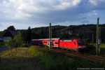 Bild des Monats November 2014. Rathen. Oberrathen. Sachsen / 182 019 schiebt einen Zug der Linie S1 in Richtung Meißen Triebischtal. Rathen. 22. Juli 2014.